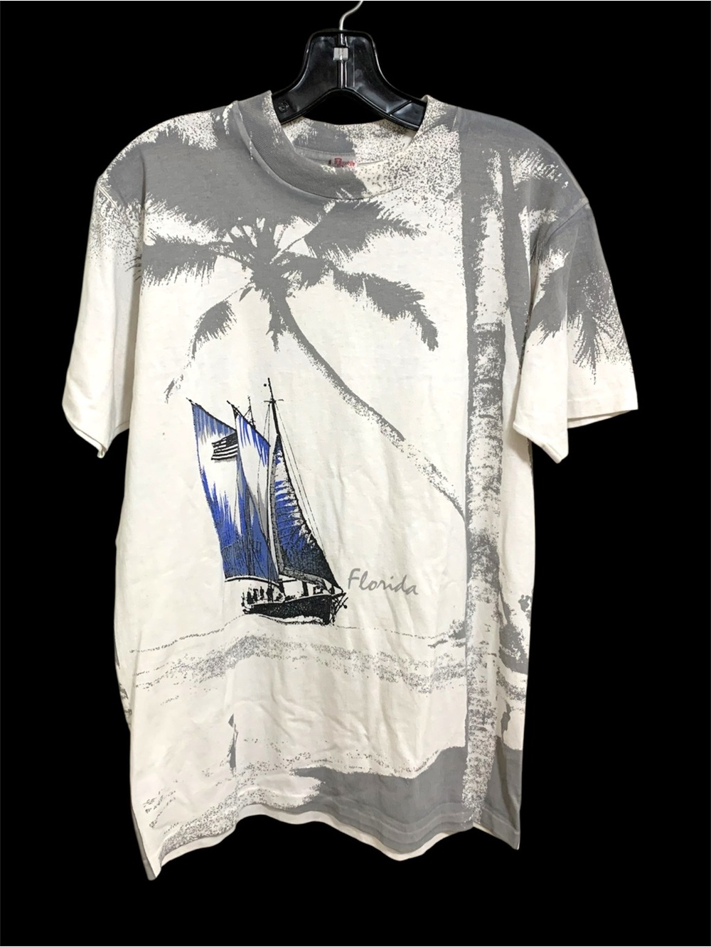 Vintage AOP Florida Sailboat & Palm Trees T-Shirt Size Medium Made In USA
